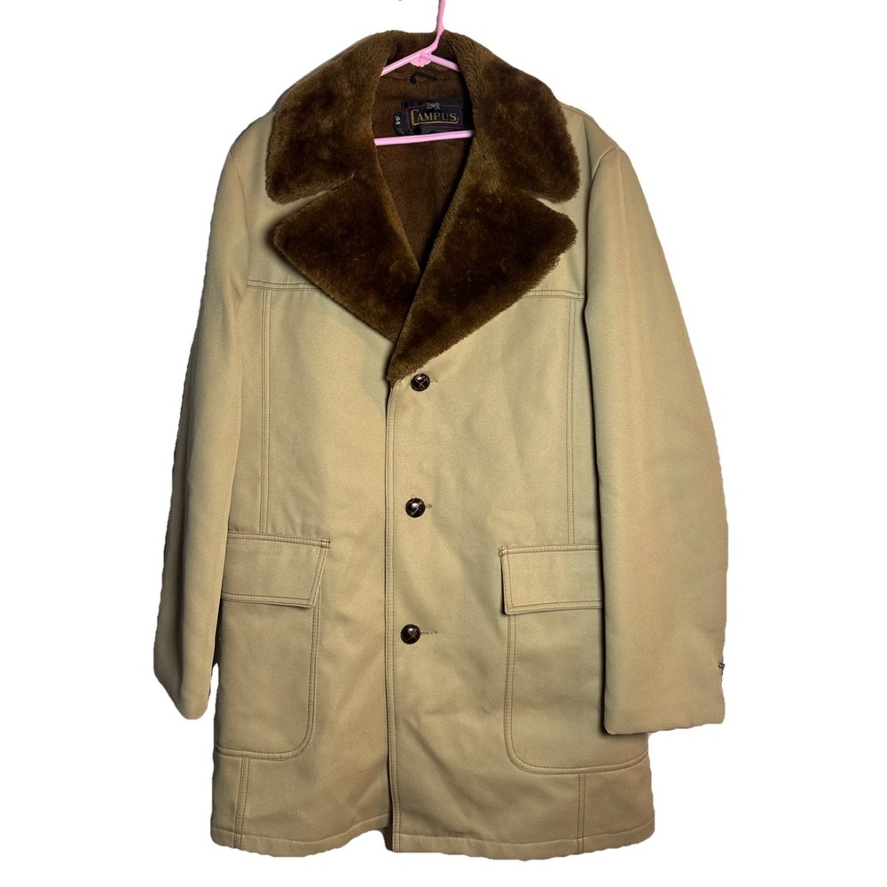 Vintage Campus Outerwear‎ Tan Coat 44 USA Faux Shearling Lined Western Jacket